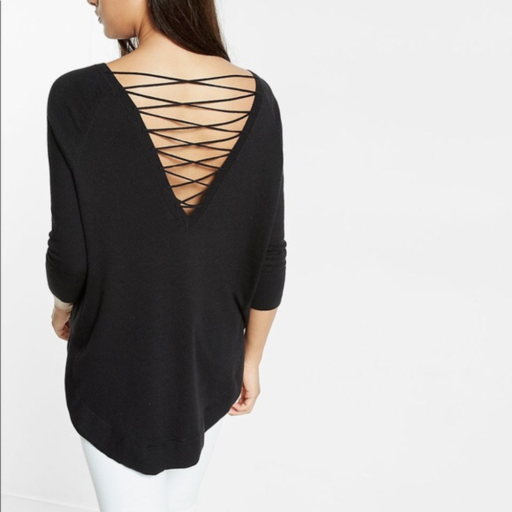 Express circle hem sweater lace up back size small